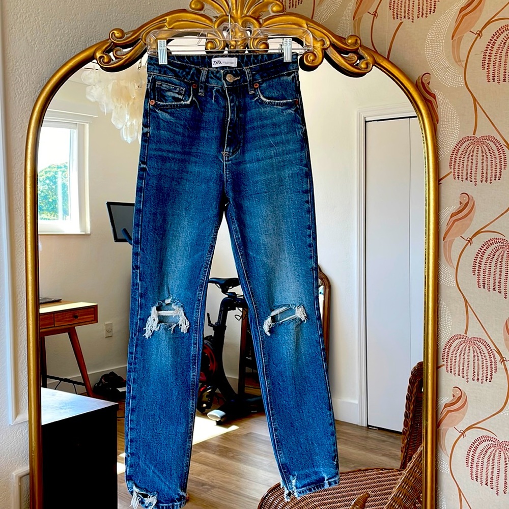 Zara high waisted ripped jeans